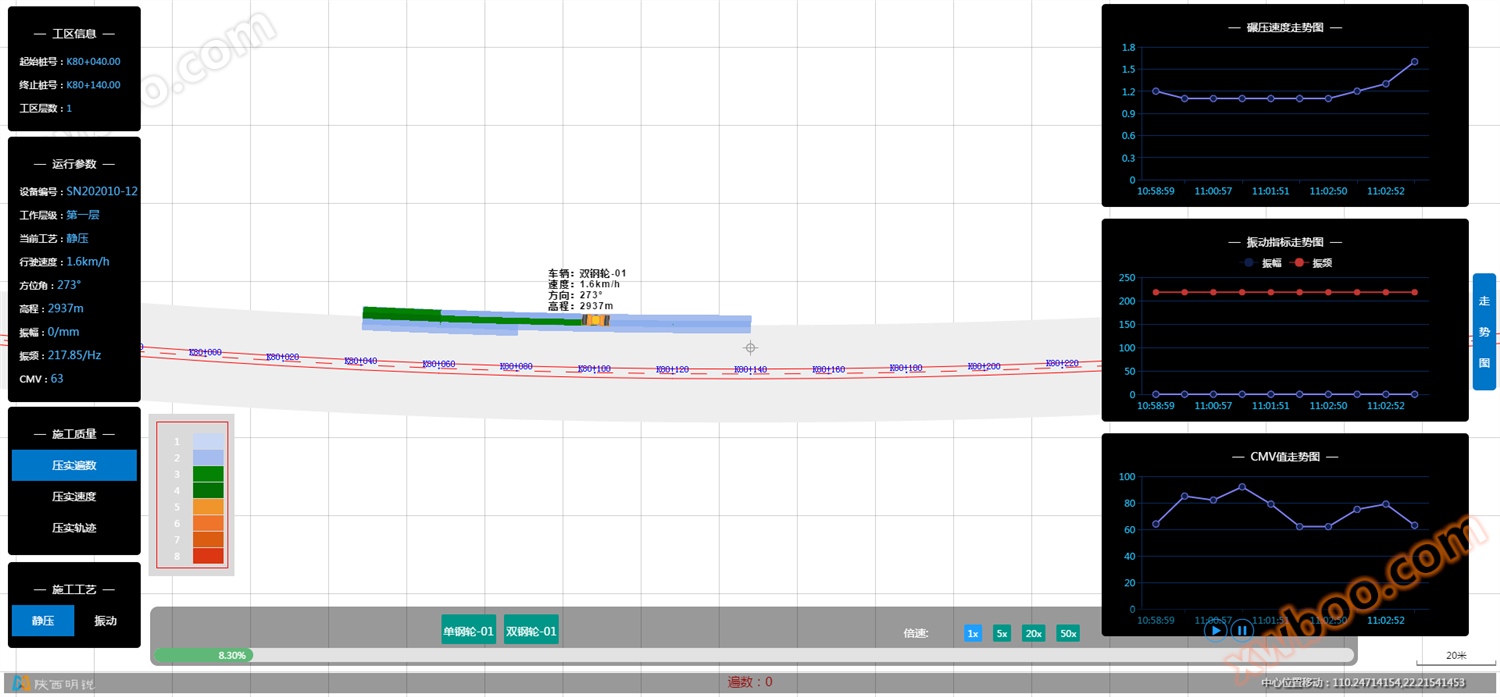 Roadbed compaction monitoring and warning system